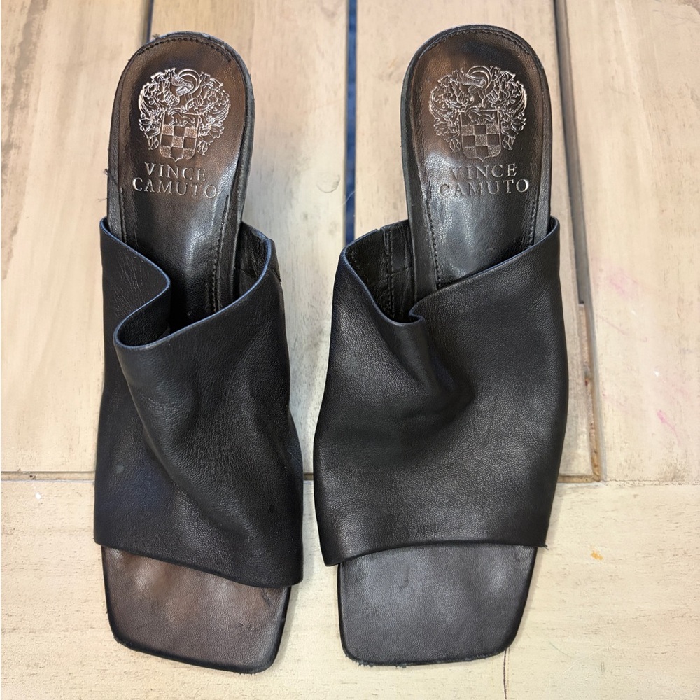 Vince Camuto Black Leather Draped Slide Mule